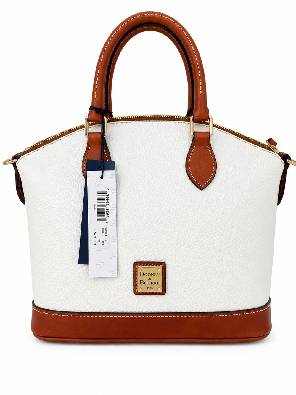 Dooney & Bourke Pebble Grain Leather Satchel White Cognac NWT Zip Tote Bag